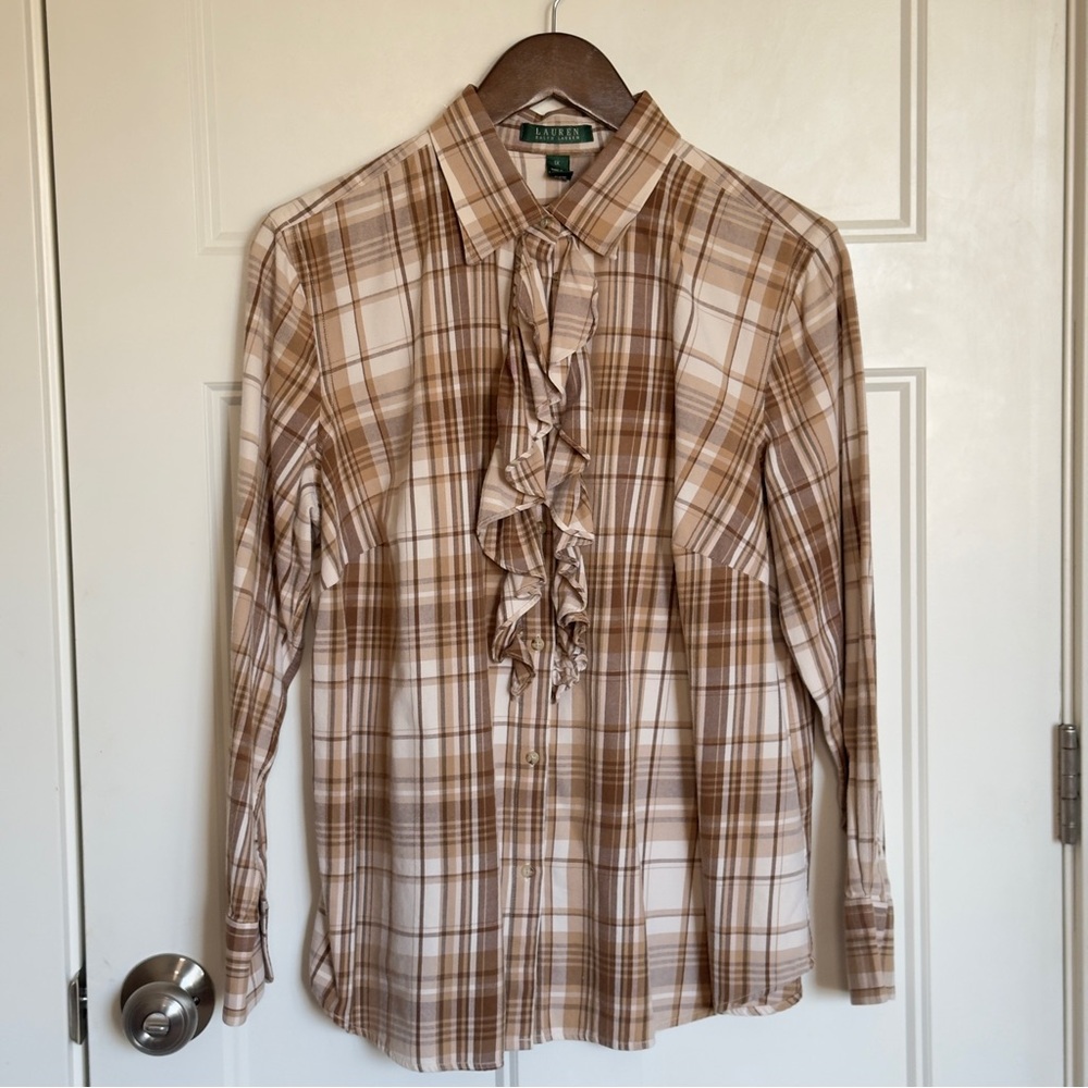 Ralph Lauren Brown Casual Button Down Shirt with Plaid Design